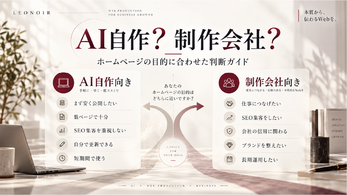 AIでホームページを自作するケースと制作会社へ依頼するケースを目的別に比較した判断ガイド