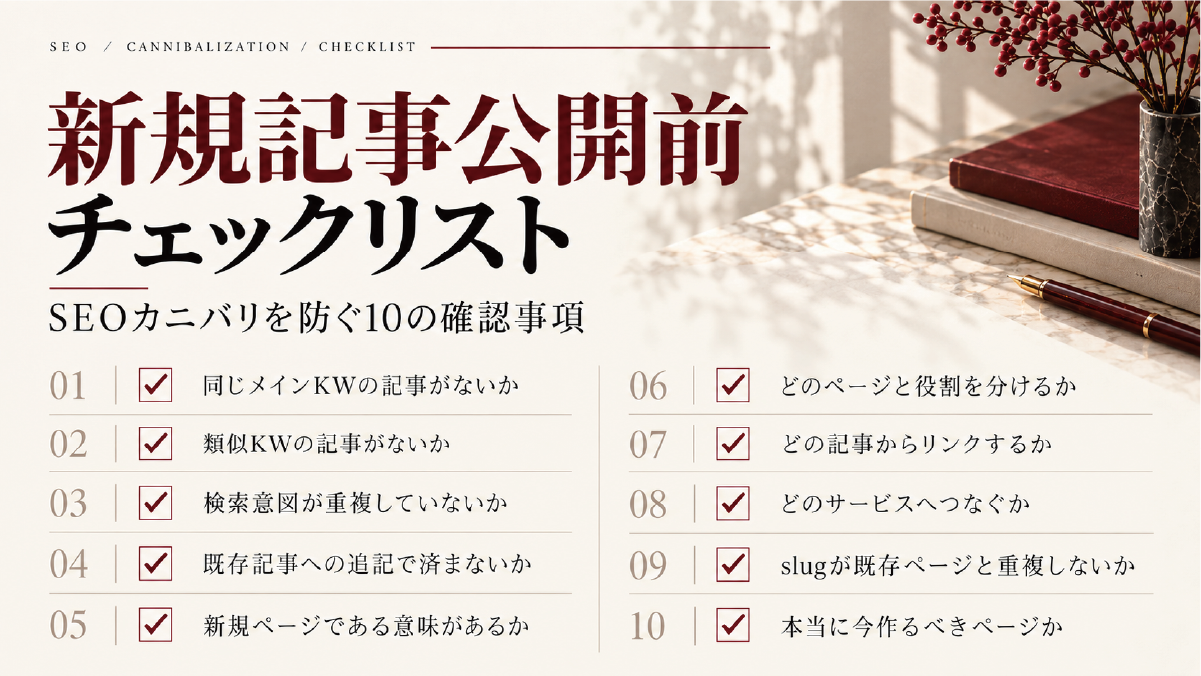 SEOカニバリを防ぐための新規記事公開前チェックリスト